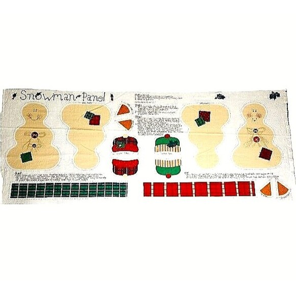 Unbranded Other - Vintage Fabric Snowman Sewing Panel 2 Different Country Check Cotton 10 Inch